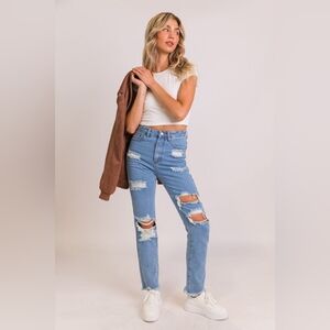 Pink Lily Distressed Straight Leg Mom Jeans